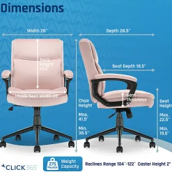 Click365 Transform 2.0 Ergonomic Fabric Mid-Back Desk Chair, Pink/Black