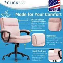 Click365 Transform 2.0 Ergonomic Fabric Mid-Back Desk Chair, Pink/Black