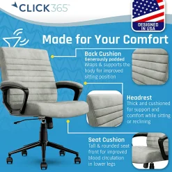 Click365 Transform 3.0 Ergonomic Vegan Leather Mid-Back Manager's Chair, Gray