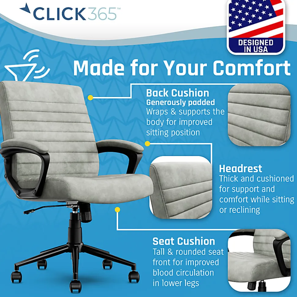 Click365 Transform 3.0 Ergonomic Vegan Leather Mid-Back Manager's Chair, Gray