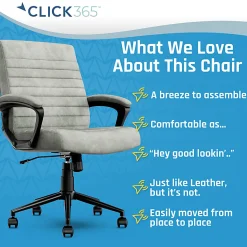Click365 Transform 3.0 Ergonomic Vegan Leather Mid-Back Manager's Chair, Gray