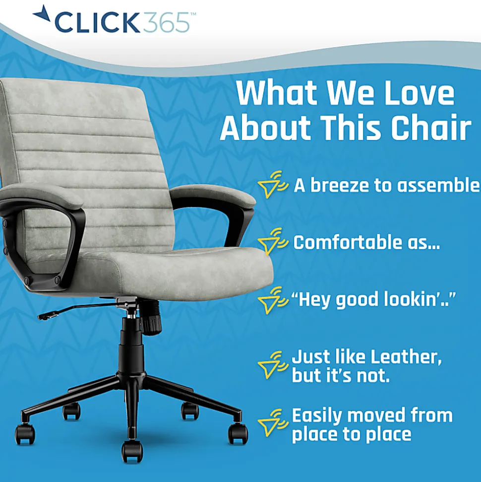 Click365 Transform 3.0 Ergonomic Vegan Leather Mid-Back Manager's Chair, Gray