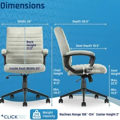 Click365 Transform 3.0 Ergonomic Vegan Leather Mid-Back Manager's Chair, Gray