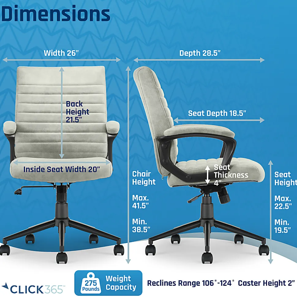Click365 Transform 3.0 Ergonomic Vegan Leather Mid-Back Manager's Chair, Gray