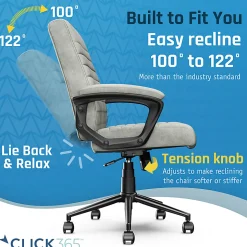 Click365 Transform 3.0 Ergonomic Vegan Leather Mid-Back Manager's Chair, Gray