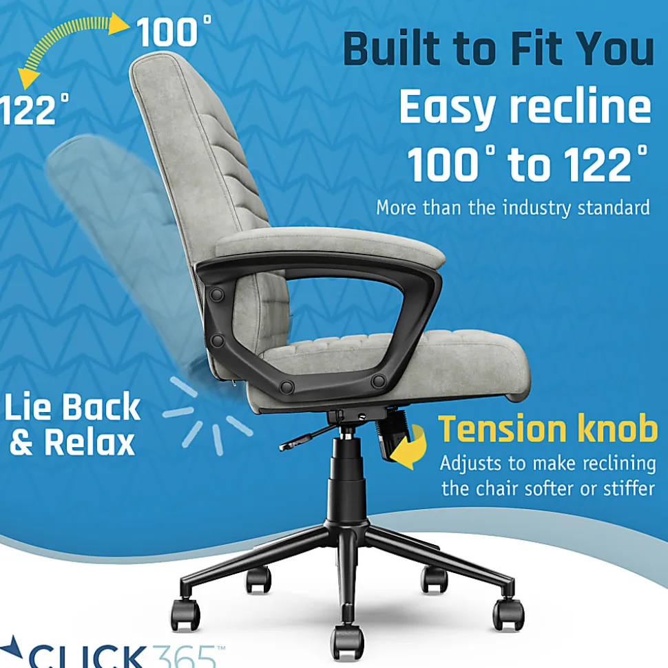Click365 Transform 3.0 Ergonomic Vegan Leather Mid-Back Manager's Chair, Gray