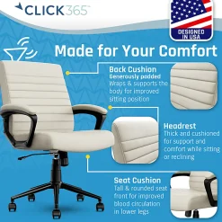 Click365 Transform 3.0 Ergonomic Vegan Leather Mid-Back Manager's Chair, Off-White