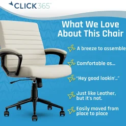 Click365 Transform 3.0 Ergonomic Vegan Leather Mid-Back Manager's Chair, Off-White