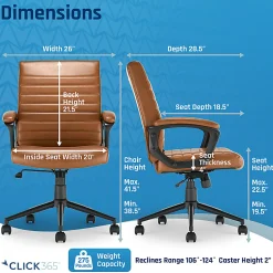 Click365 Transform 3.0 Ergonomic Vegan Leather Mid-Back Manager's Chair, Cognac