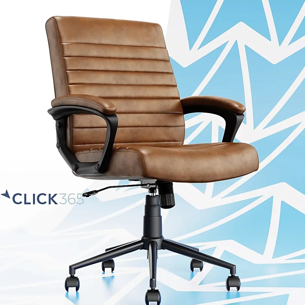 Click365 Transform 3.0 Ergonomic Vegan Leather Mid-Back Manager's Chair, Cognac