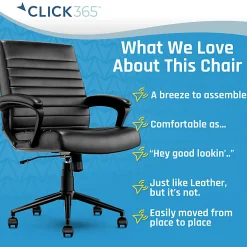 Click365 Transform 3.0 Ergonomic Vegan Leather Mid-Back Manager's Chair, Black