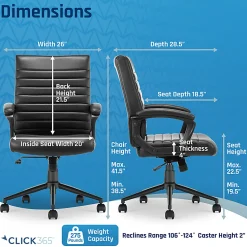 Click365 Transform 3.0 Ergonomic Vegan Leather Mid-Back Manager's Chair, Black