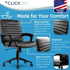 Click365 Transform 3.0 Ergonomic Vegan Leather Mid-Back Manager's Chair, Black