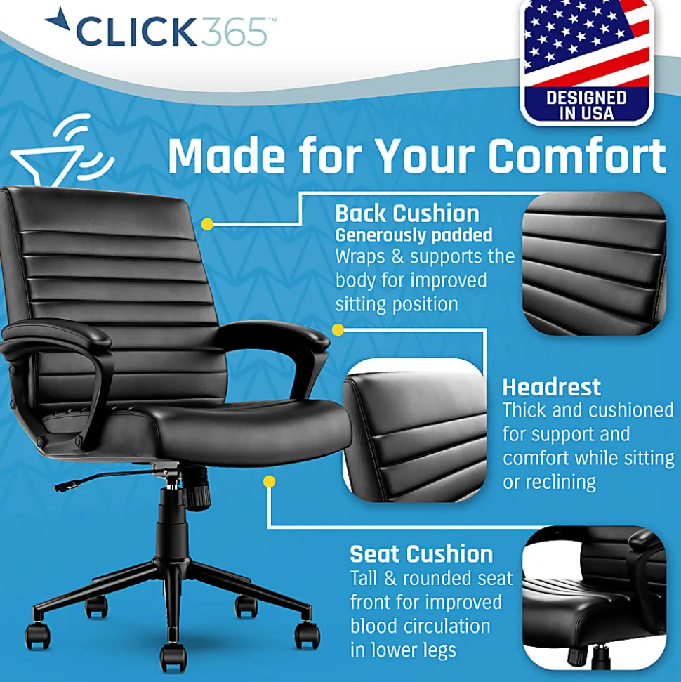 Click365 Transform 3.0 Ergonomic Vegan Leather Mid-Back Manager's Chair, Black