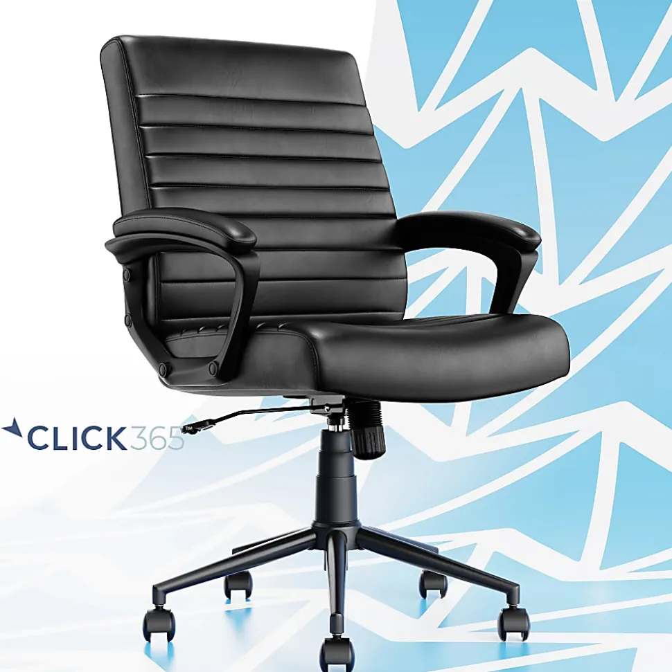 Click365 Transform 3.0 Ergonomic Vegan Leather Mid-Back Manager's Chair, Black