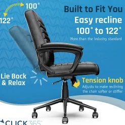 Click365 Transform 3.0 Ergonomic Vegan Leather Mid-Back Manager's Chair, Black