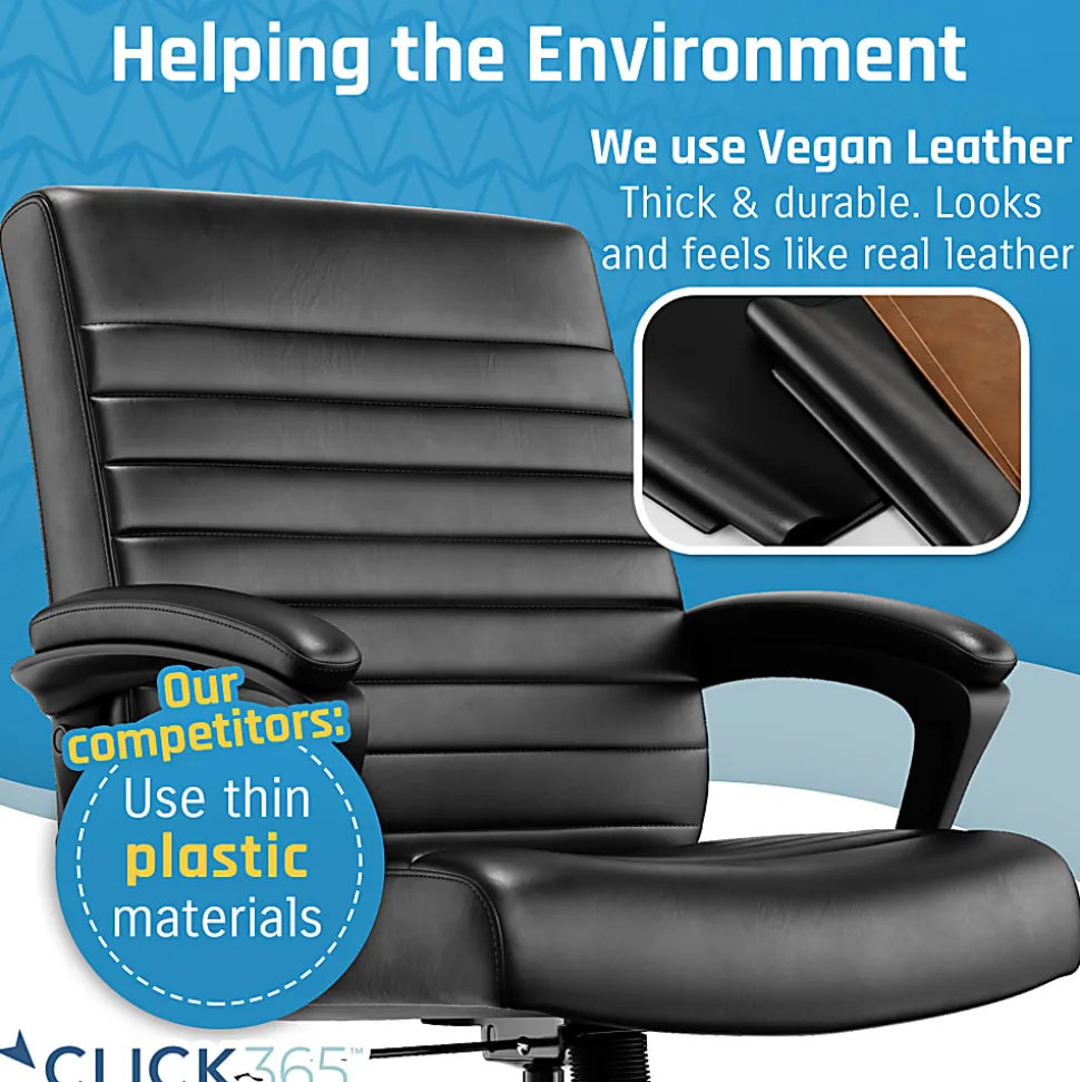 Click365 Transform 3.0 Ergonomic Vegan Leather Mid-Back Manager's Chair, Black