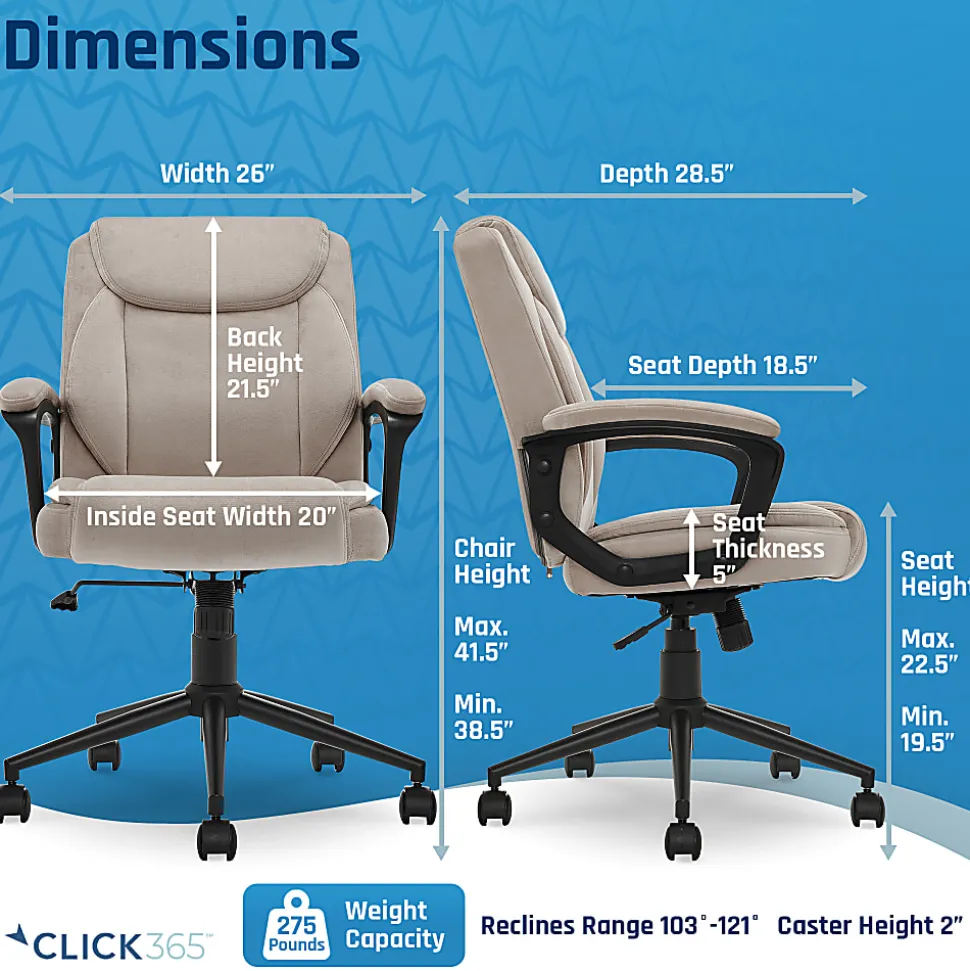 Click365 Transform 1.0 Mid-Back Fabric Manager's Chair, Beige