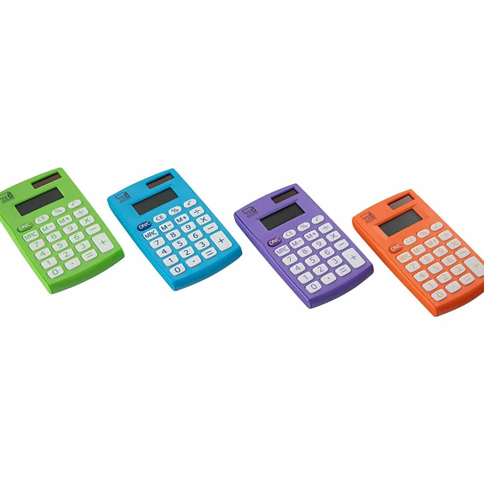 CLI 8-Digit Handheld Calculators, Assorted Colors, Set Of 12 Calculators