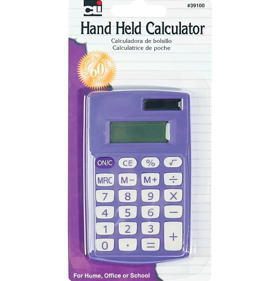 CLI 8-Digit Handheld Calculators, Assorted Colors, Set Of 12 Calculators