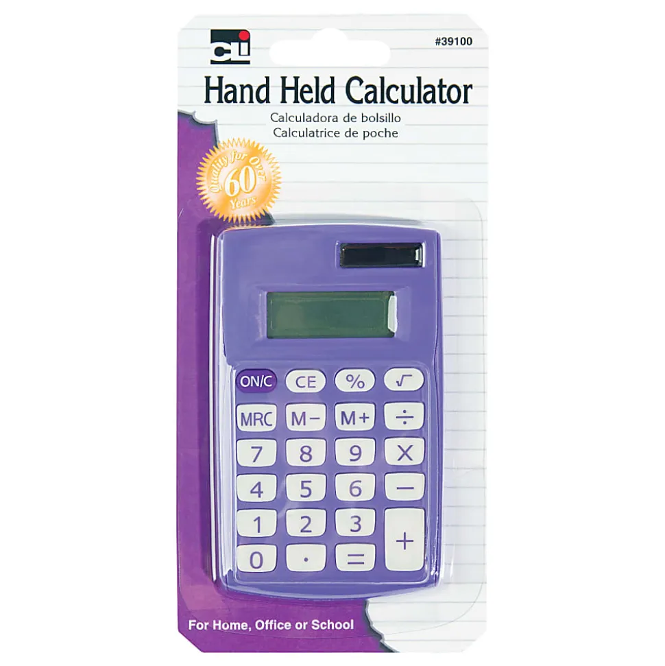 CLI 8-Digit Handheld Calculators, Assorted Colors, Set Of 12 Calculators