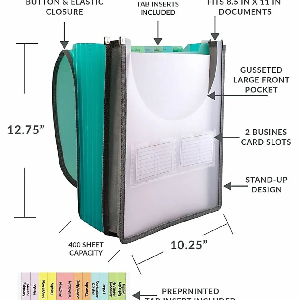 C-Line CLI-58700 Letter Organizer Folder - 8 1/2" x 11" - 400 Sheets Capacity - 7 Front, Internal Pocket - Assorted - 1 Each