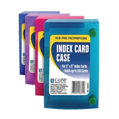 C-Line® Index Card Cases, 100-Card Capacity, 3" x 5", Assorted Colors, Pack Of 24