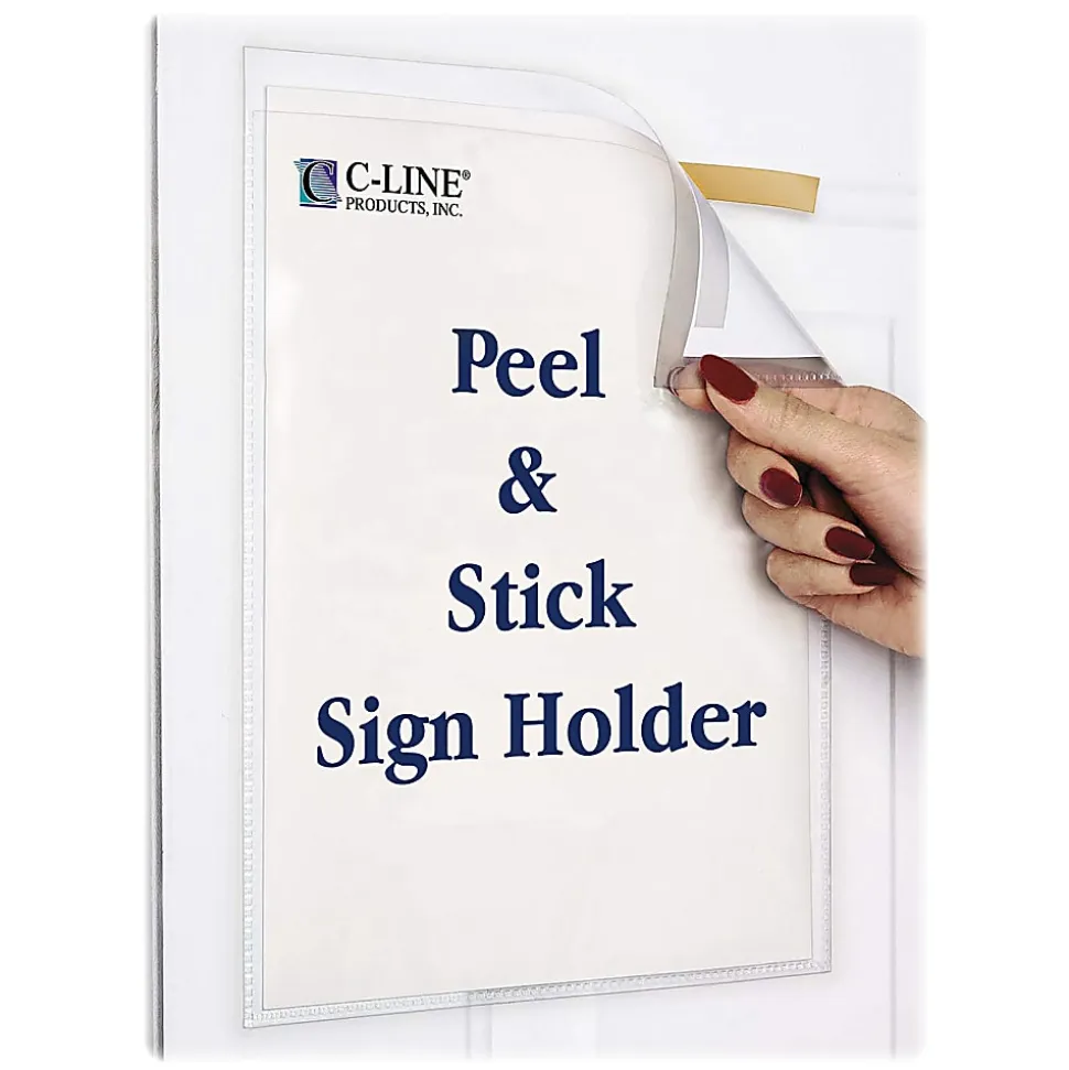 C-Line® Peel/Stick Pockets With Antimicrobial Protection, Letter Size, Clear, Pack Of 10