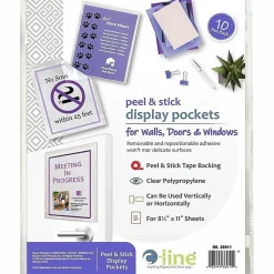C-Line® Peel/Stick Pockets With Antimicrobial Protection, Letter Size, Clear, Pack Of 10