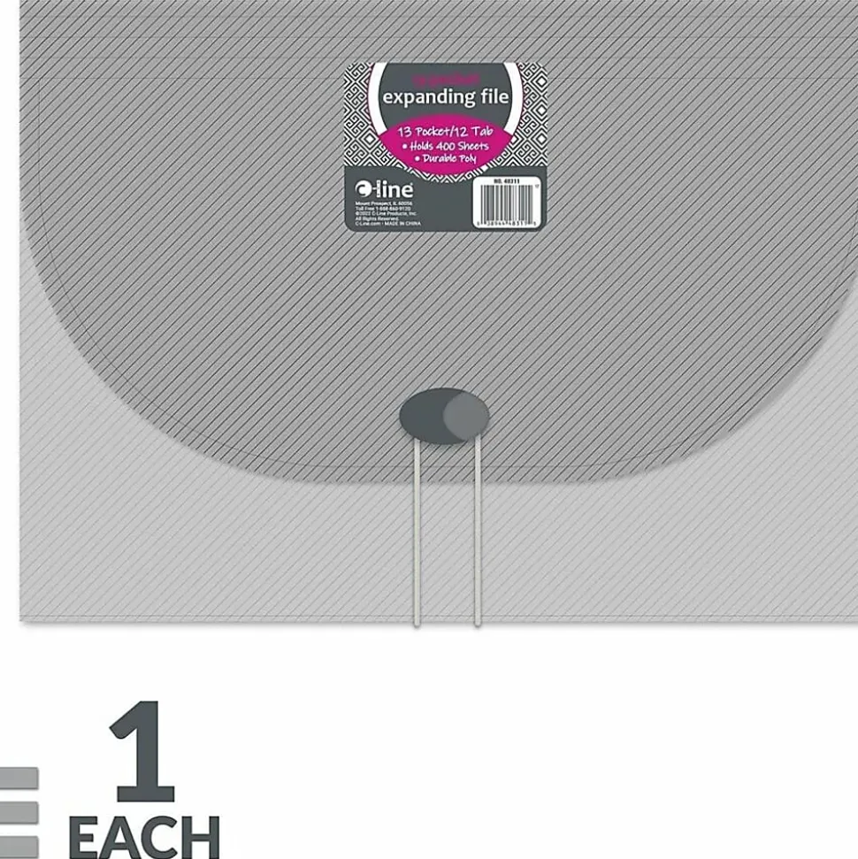 C-Line® 13-Pocket Expanding File, Letter Size, Smoke