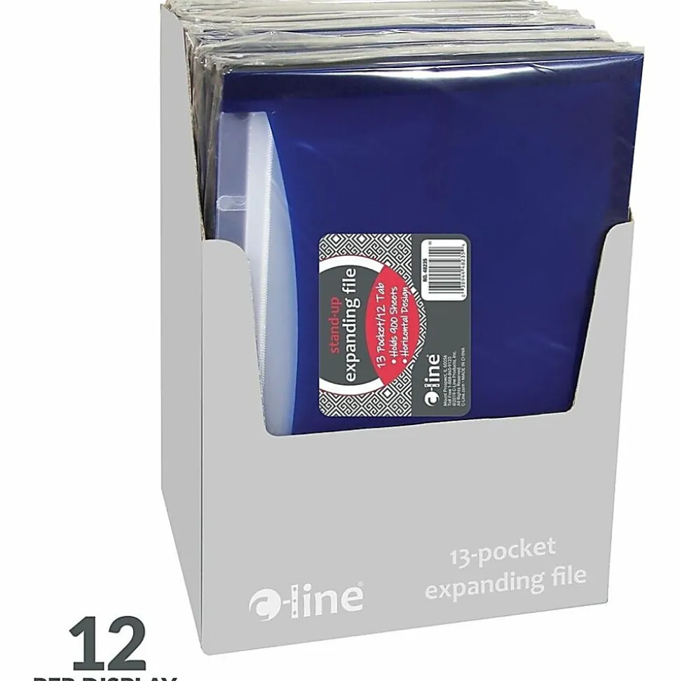 C-Line 13-Pocket Polypropylene Expanding File With 12 Dividers, 9" Expansion, Letter Size, Blue