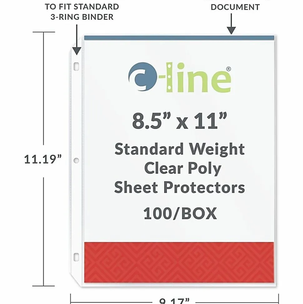 C-Line® Polypropylene Top-Loading Sheet Protectors, 8 1/2" x 11", Standard Weight, Box Of 100