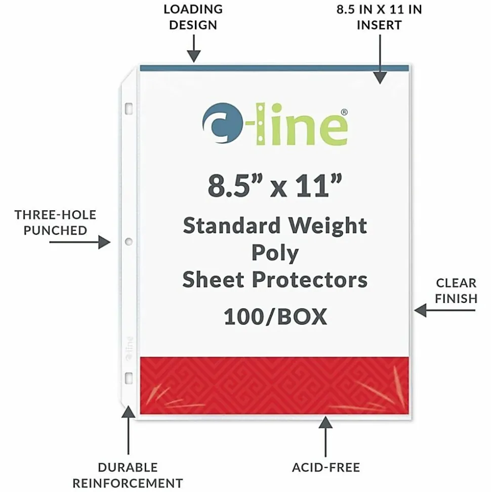C-Line® Polypropylene Top-Loading Sheet Protectors, 8 1/2" x 11", Standard Weight, Box Of 100