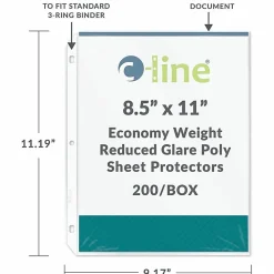 C-Line® Polypropylene Top-Loading Sheet Protectors, 8 1/2" x 11", Economy Weight, Reduced Glare, Box Of 200
