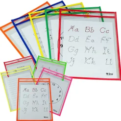 C-Line Reusable Dry-Erase Pockets, 9" x 12", Assorted Colors, Pack Of 5 Pockets