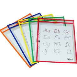 C-Line Reusable Dry-Erase Pockets, 9" x 12", Assorted Colors, Pack Of 5 Pockets