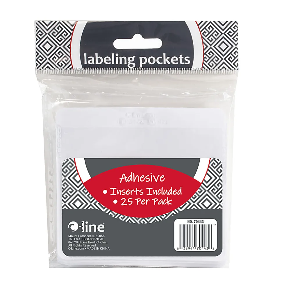 C-Line Self-Adhesive Labeling Pockets With Inserts, 3-3/4" x 3", Clear, Pack Of 25 Pockets/Inserts, Set Of 2 Packs