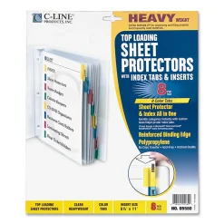 C-Line® Top-Loading Sheet Protectors With Tab Inserts, 8 1/2" x 11", 8-Tab, Assorted Colors, 10 Pack