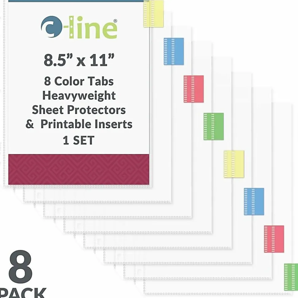 C-Line® Top-Loading Sheet Protectors With Tab Inserts, 8 1/2" x 11", 8-Tab, Assorted Colors, 10 Pack