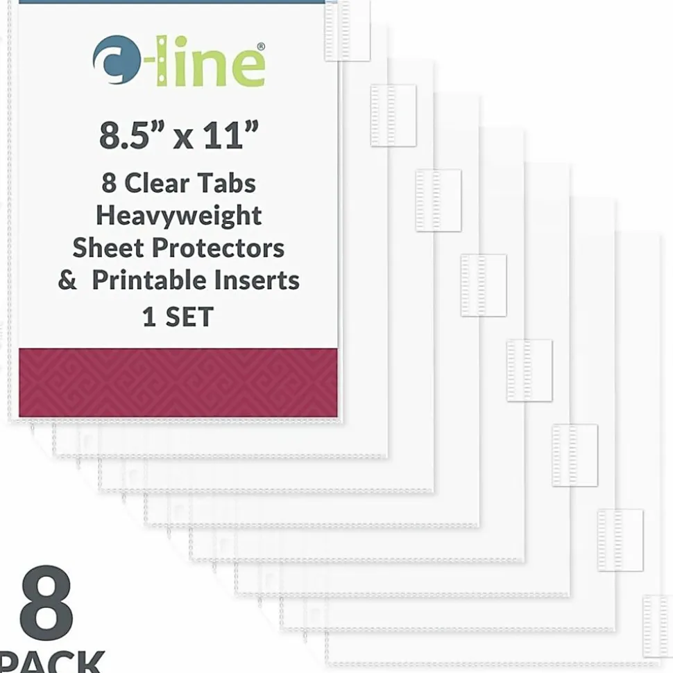 C-Line® Top-Loading Sheet Protectors With Tab Inserts, 8 1/2" x 11", 8-Tab, Clear, 10 Pack