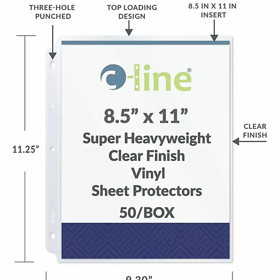 C-Line® Vinyl Top-Loading Sheet Protectors, 8 1/2" x 11", Box Of 50