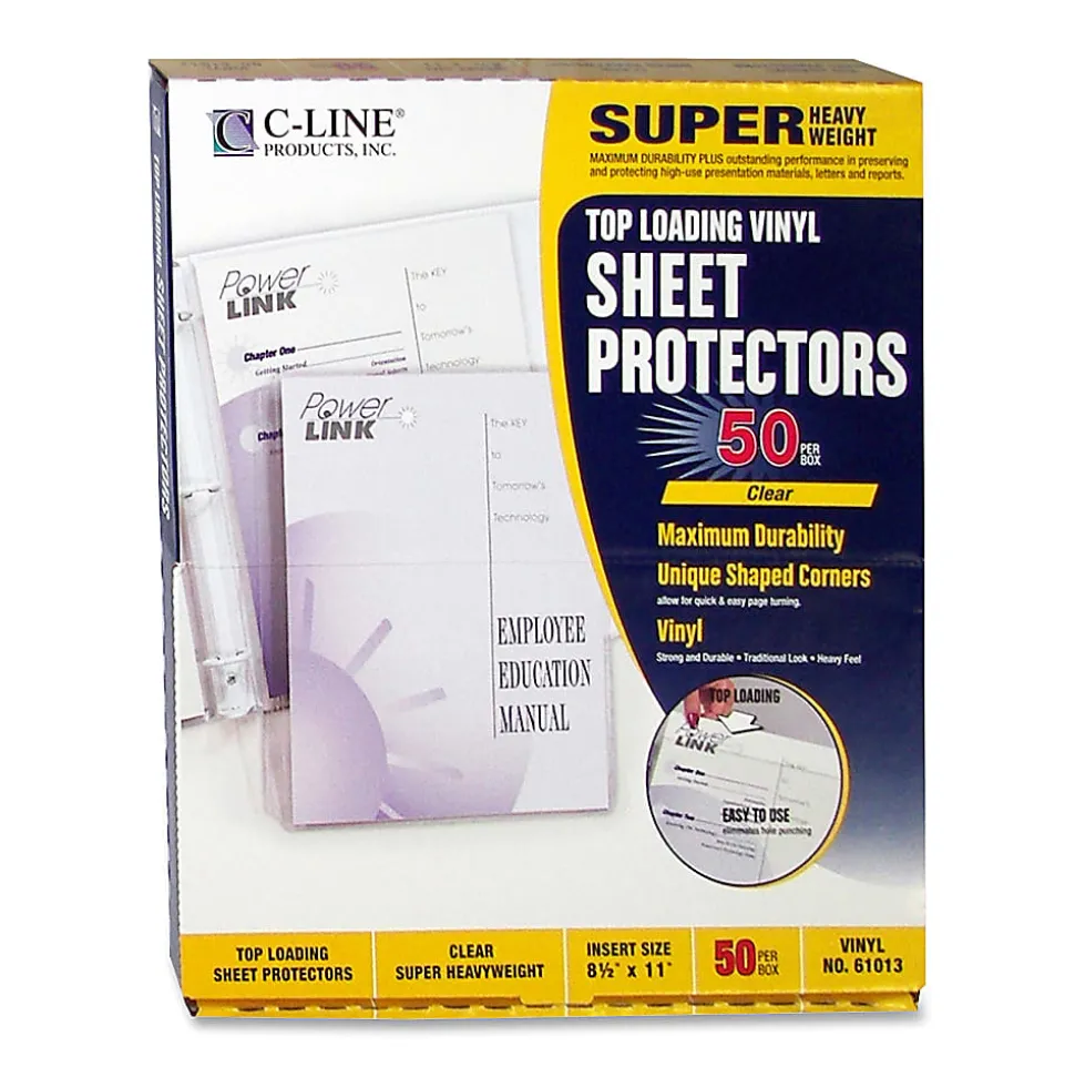 C-Line® Vinyl Top-Loading Sheet Protectors, 8 1/2" x 11", Box Of 50