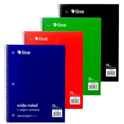 C-Line Wide Rule Spiral Notebooks, 8" x 10-1/2", 1 Subject, 70 Sheets, Assorted Colors, Case Of 24 Notebooks