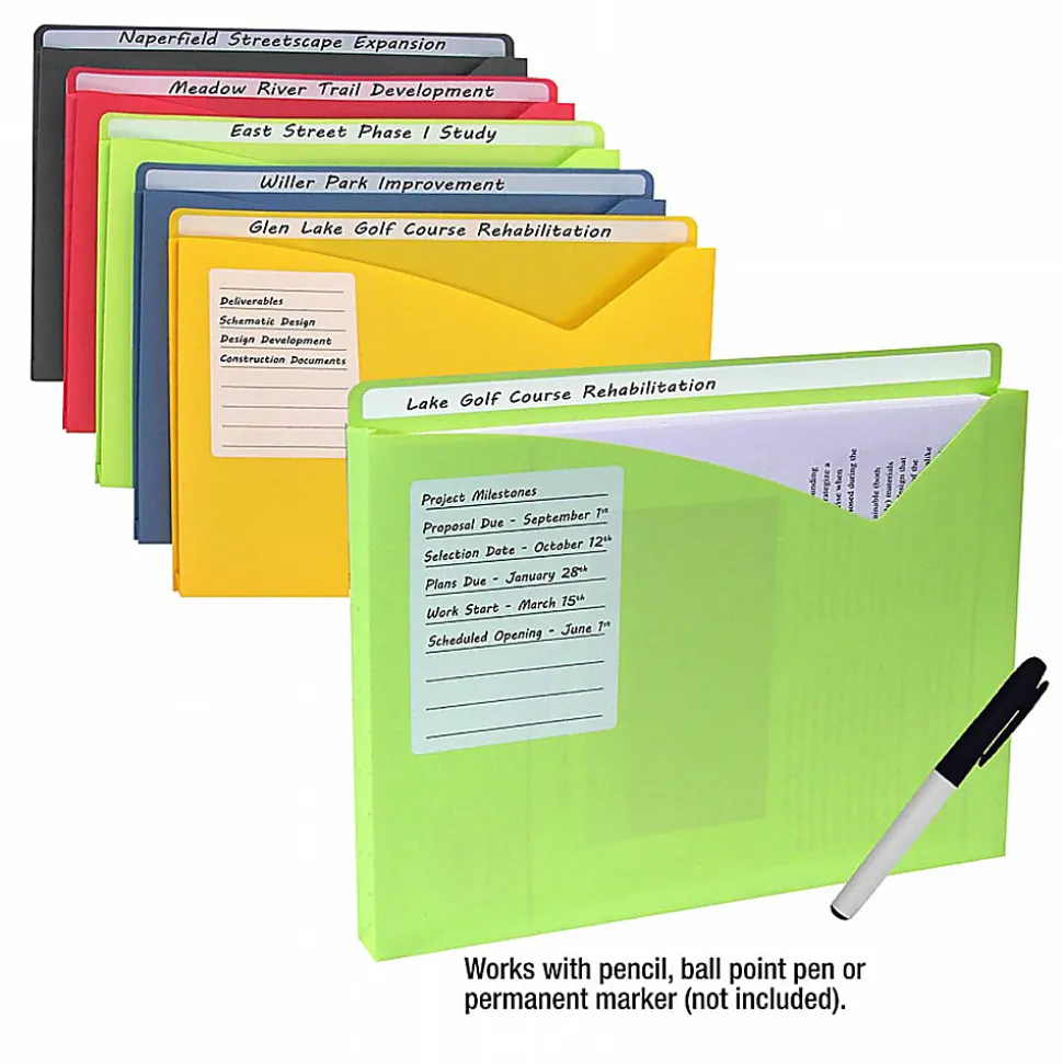 C-Line Write-On Poly File Jackets, 8-1/2" x 11", Assorted Colors, Box Of 25 Jackets