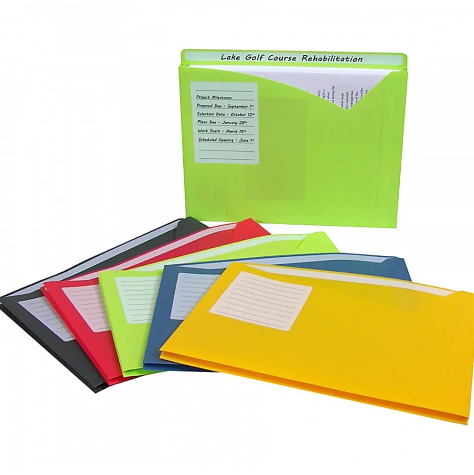 C-Line Write-On Poly File Jackets, 8-1/2" x 11", Assorted Colors, Box Of 25 Jackets
