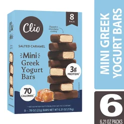 Clio Snacks Salted Caramel Mini Greek Yogurt Bars, 0.78 Oz, Total Qty 48