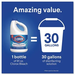 Clorox® Concentrated Regular Disinfecting Bleach, 81 oz Bottle, 6/Carton