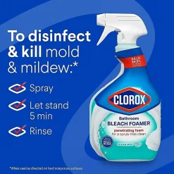Clorox Disinfecting Bathroom Foamer with Bleach - For Bathroom - 30 fl oz - Ocean Mist Scent - Disinfectant - Clear Spray Bottle - 9/Carton - 30614CT