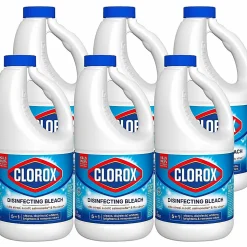 Clorox Disinfecting Bleach Concentrate, Regular Scent, 43 Oz, White, Carton Of 6 Jugs