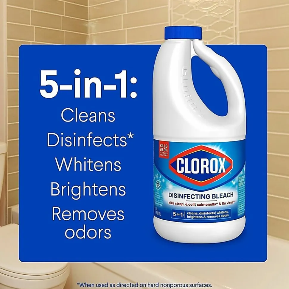 Clorox Disinfecting Bleach Concentrate, Regular Scent, 43 Oz, White, Carton Of 6 Jugs
